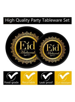FIESTA 48 Piece Black and Gold Eid Mubarak Plates and Cups Disposable Tableware Set  - Image 3