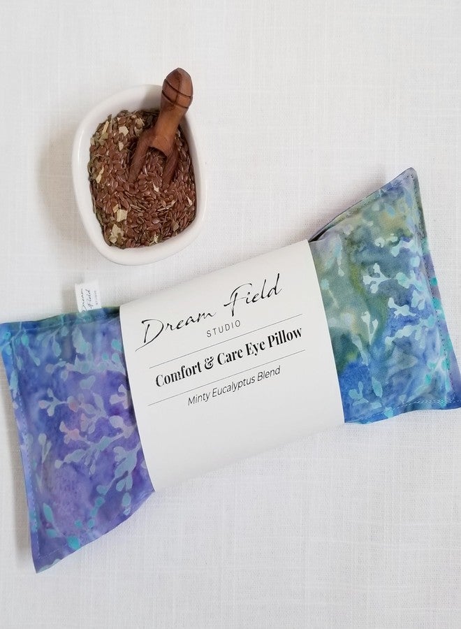 Dream Field Studio Handmade Mint Eye Pillow – Natural Flax Seed Aromatherapy Mask with Eucalyptus & Peppermint, Hot or Cold Comfort, Relaxation & Self-Care Gift, Small Batch USA Made | Blue Lagoon Batik - Image 2