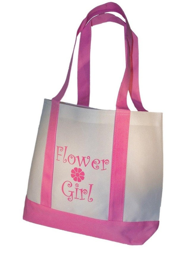 Yacanna Flower Girl Tote Bag White With Pink Straps, Large 14-Inch By 11-Inch 