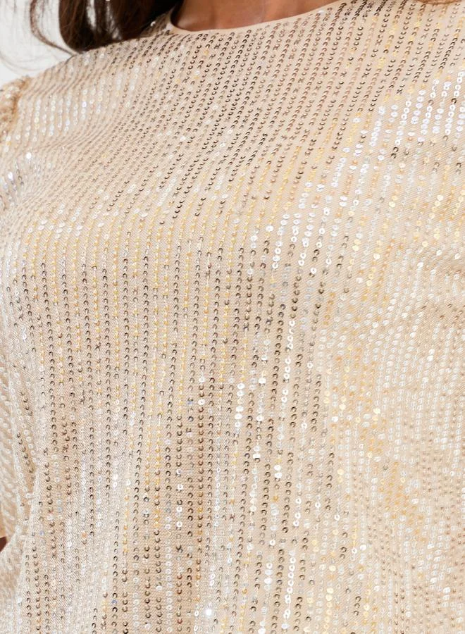 Styli Sequined Embellished Short Sleeve Top