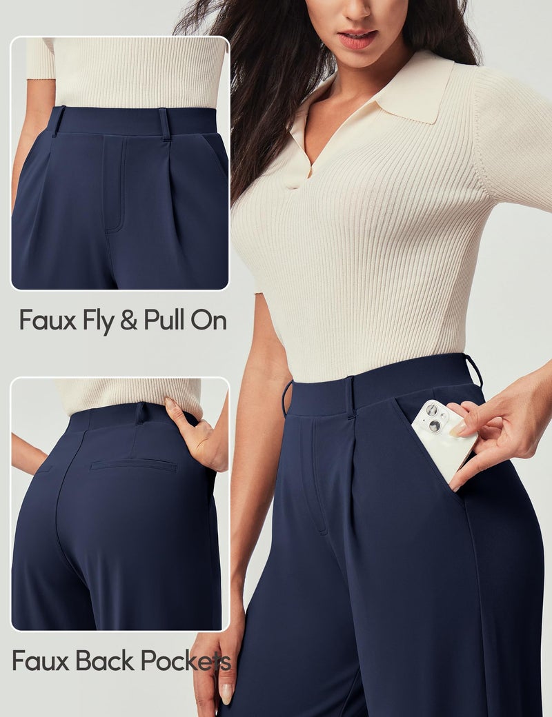 IUGA Womens Dress Pants Wide Leg Pull On Stretchy Work Pants Women High Waisted Business Casual Trousers with Pockets - Image 3