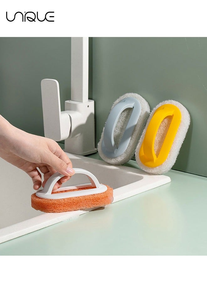 يونيك اسفنجة تنظيف مع مقبض ، فرك غير خدش موقد المطبخ المنزلي السليلوز غسل الصحون موقد الحمام بالوعة فرشاة أرضية اسفنجة طبيعية قابلة للتحلل (3 عبوات) - Image 5