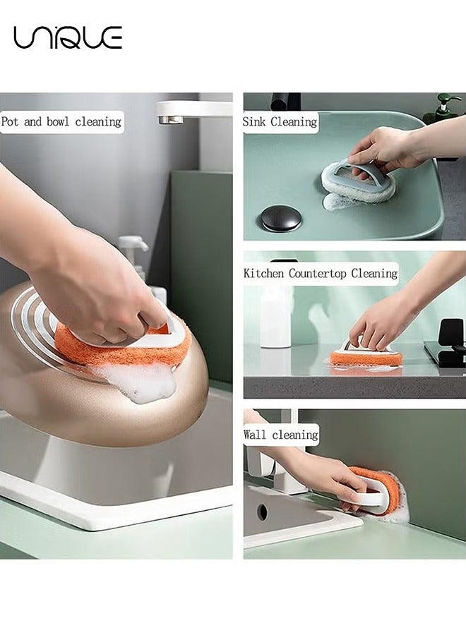 يونيك اسفنجة تنظيف مع مقبض ، فرك غير خدش موقد المطبخ المنزلي السليلوز غسل الصحون موقد الحمام بالوعة فرشاة أرضية اسفنجة طبيعية قابلة للتحلل (3 عبوات) - Image 4