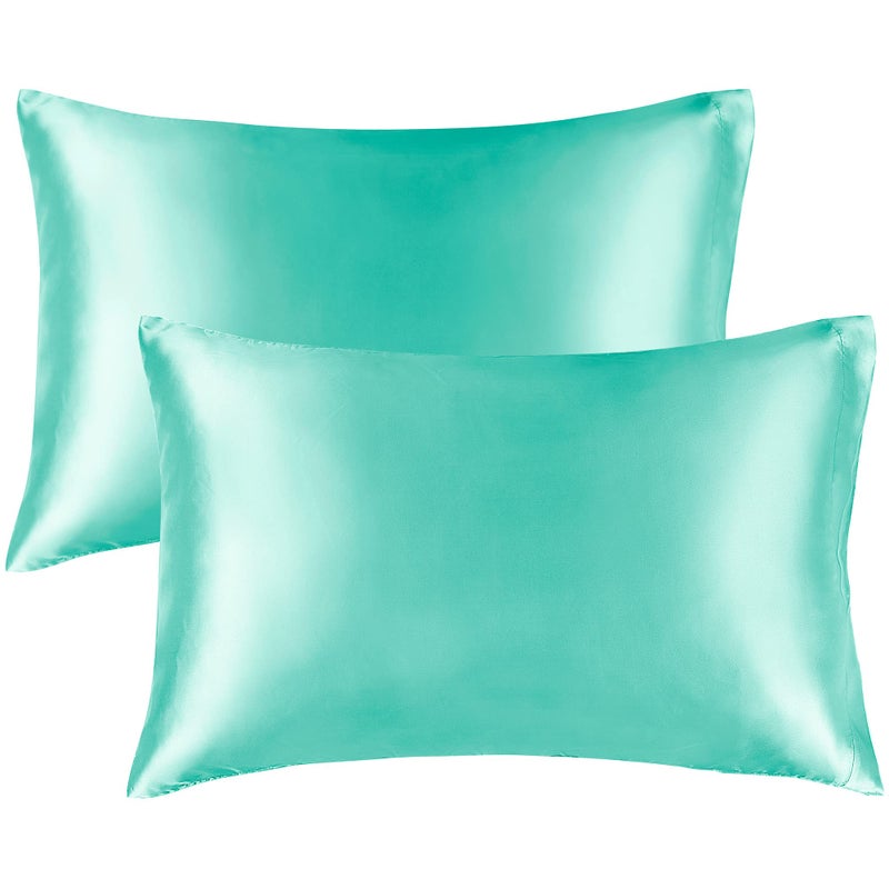 BEDELITE Satin Silk Pillowcase for Hair and Skin  Turquoise Pillow Cases Standard Size Set of 2 Pack Super Soft Pillow Case with Envelope Closure (20x26 Inches) - Image 2