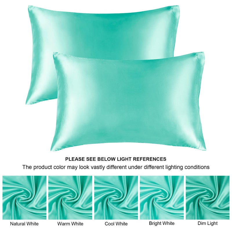 BEDELITE Satin Silk Pillowcase for Hair and Skin  Turquoise Pillow Cases Standard Size Set of 2 Pack Super Soft Pillow Case with Envelope Closure (20x26 Inches) - Image 5