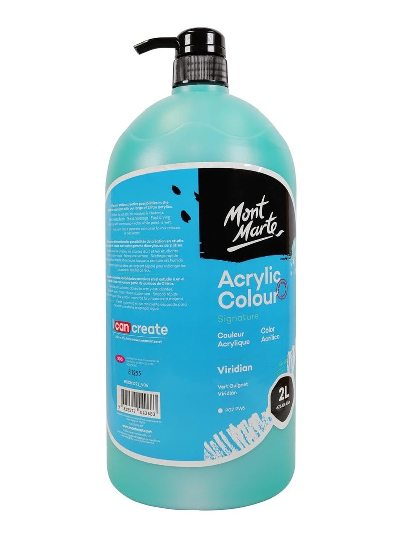 Mont Marte Signature Acrylic Colour 2 Litre Content With Pump Viridian - Image 1