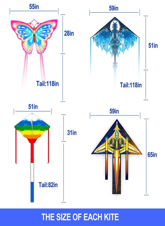 Flying Hoofer 3Pack Large Kite Set - Easy to Fly for Kids Adults, Beach & Park & Outdoor Activities, Perfect for Easter and Festival (Butterfly&DragonΔ&Airplane) - Image 2