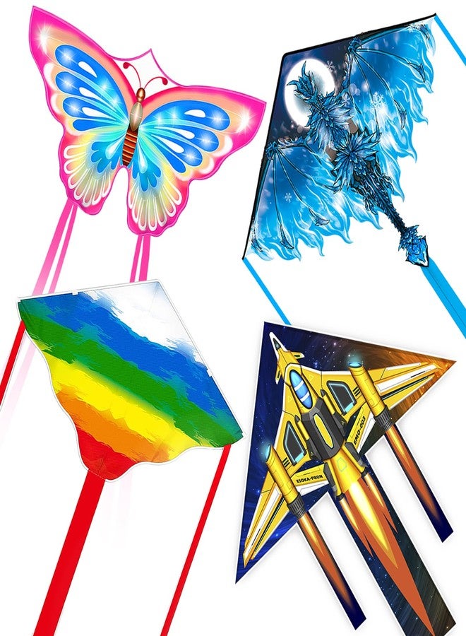 Flying Hoofer 3Pack Large Kite Set - Easy to Fly for Kids Adults, Beach & Park & Outdoor Activities, Perfect for Easter and Festival (Butterfly&DragonΔ&Airplane) - Image 1