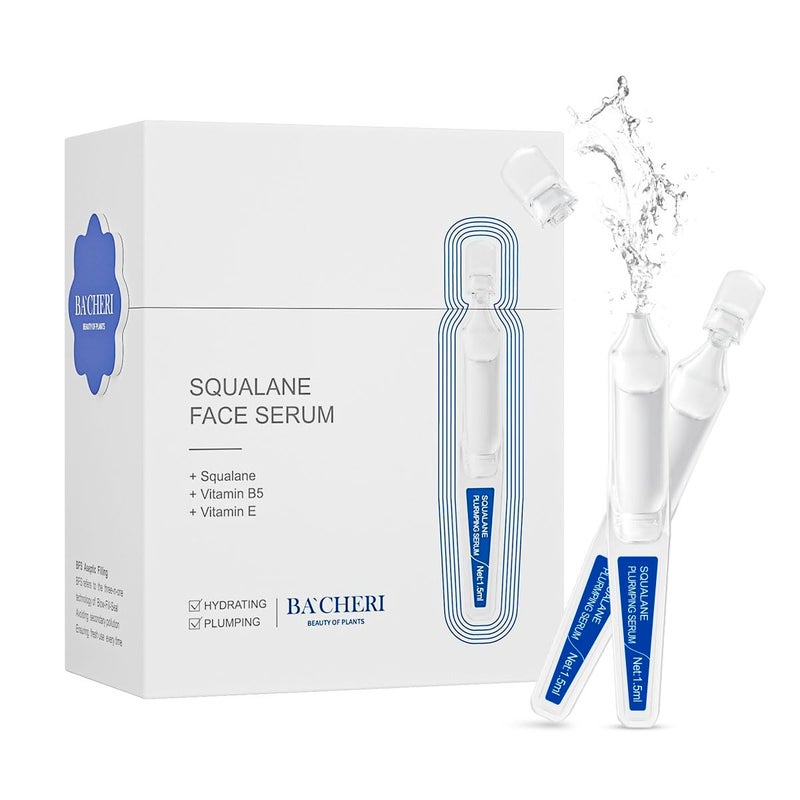 Squalane Serum for Face  15 PcsBox with Vitamin E Vitamin B5 and Vitamin A derivative Moisturizing Serum Soft Ampoules to Smooth Dry and Sensitive Skin