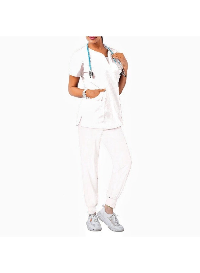Loquat Womens Medical Scrubs Set Medical Uniform Set White - Image 1