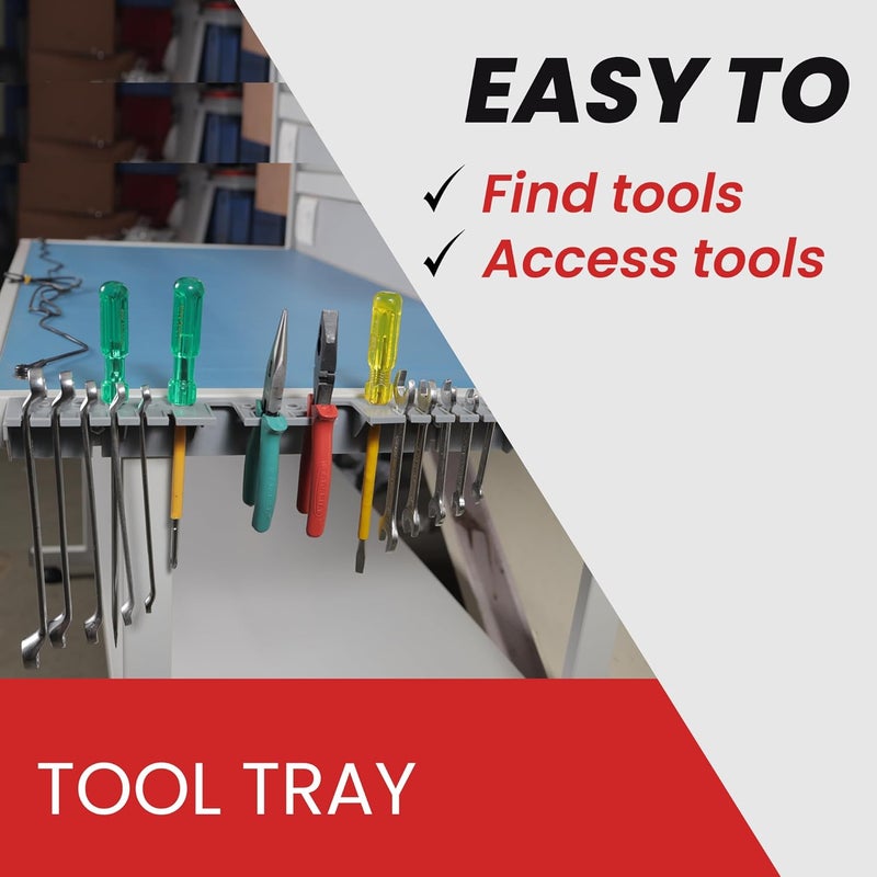 Alkon صينية أدوات حامل أدوات | منظم أدوات للورش | المرآب | المصنع | المتجر | محطة العمل | الأعمال اليدوية، مجموعة من 2، رمادي - Image 4