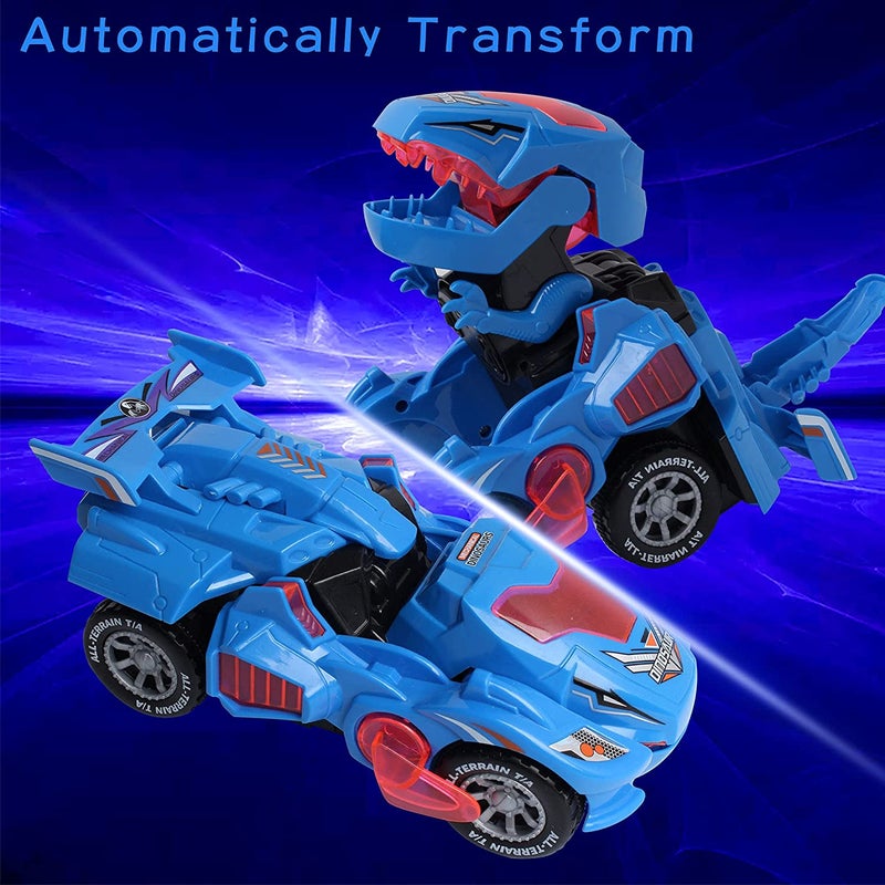 Transforming Dinosaur Car Blue: Automatic Transformation, LED Lights & Dynamic Music - Interactive Toy for Boys Aged 3-8, Christmas Gifts - Image 3