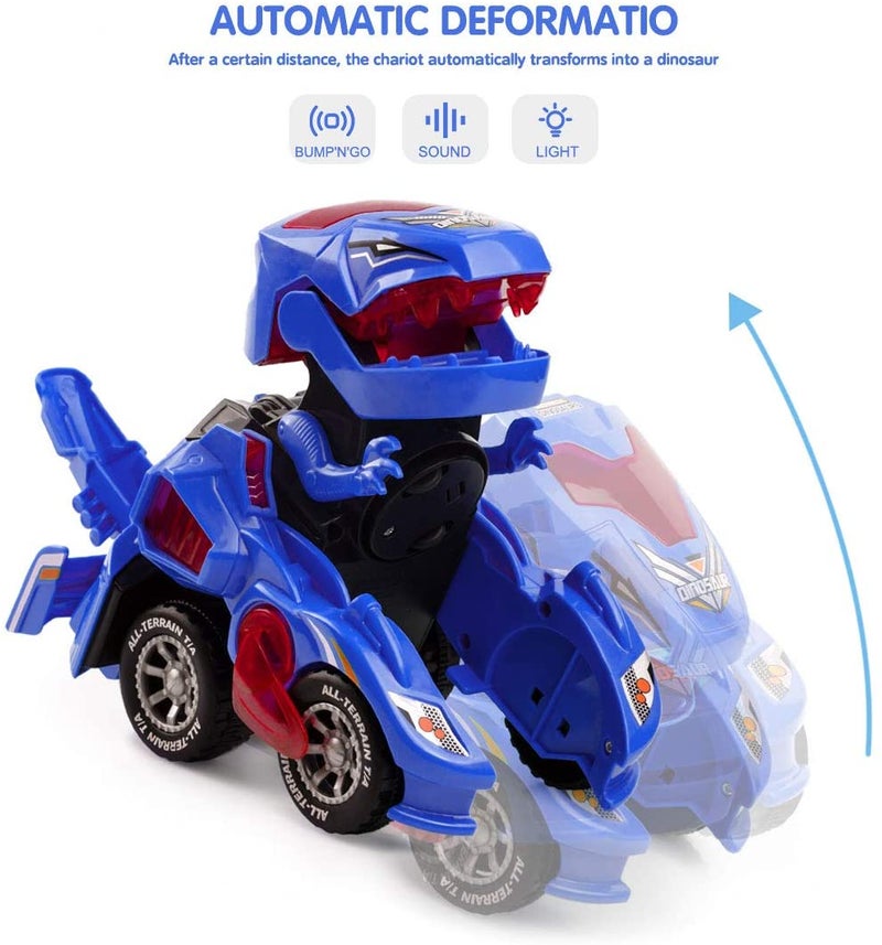 Transforming Dinosaur Car Blue: Automatic Transformation, LED Lights & Dynamic Music - Interactive Toy for Boys Aged 3-8, Christmas Gifts - Image 4
