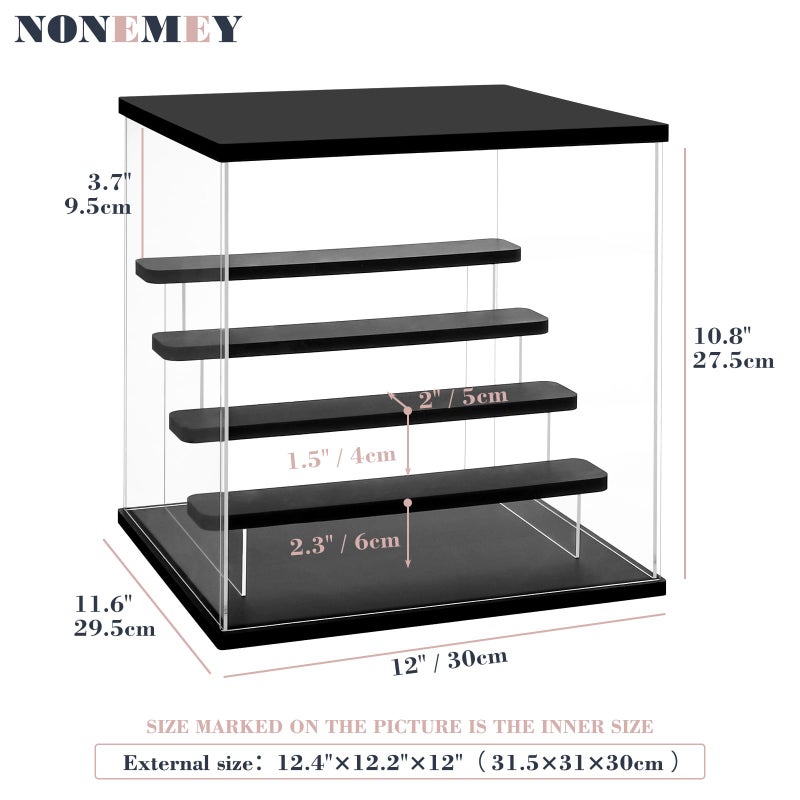 NONEMEY Clear Acrylic Display Case Stand with LED Light 2/3/4/5/6 Tier Storage Box Showcase Dustproof Organizer Box for Collectibles (5Tier 12.4*12.2*12inch ) - Image 3