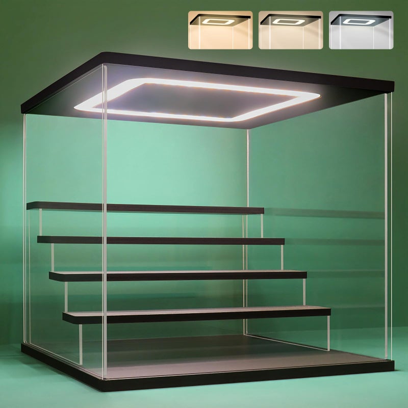 NONEMEY Clear Acrylic Display Case Stand with LED Light 2/3/4/5/6 Tier Storage Box Showcase Dustproof Organizer Box for Collectibles (5Tier 12.4*12.2*12inch ) - Image 1