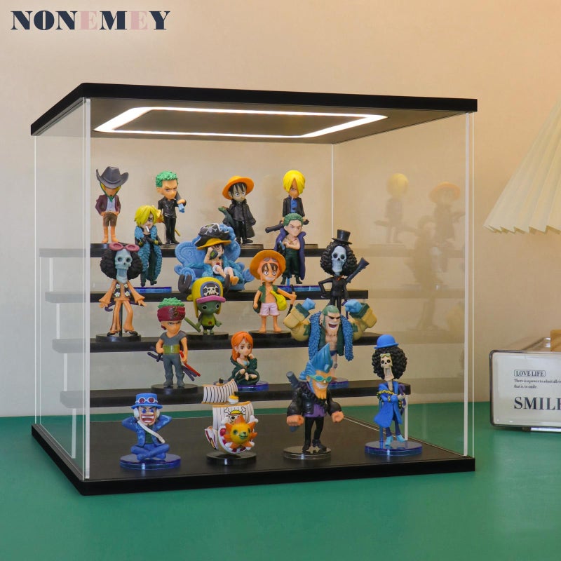 NONEMEY Clear Acrylic Display Case Stand with LED Light 2/3/4/5/6 Tier Storage Box Showcase Dustproof Organizer Box for Collectibles (5Tier 12.4*12.2*12inch ) - Image 5