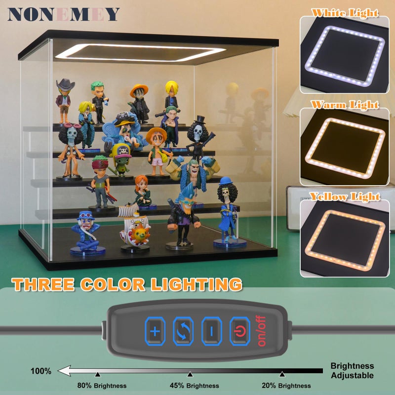NONEMEY Clear Acrylic Display Case Stand with LED Light 2/3/4/5/6 Tier Storage Box Showcase Dustproof Organizer Box for Collectibles (5Tier 12.4*12.2*12inch ) - Image 2