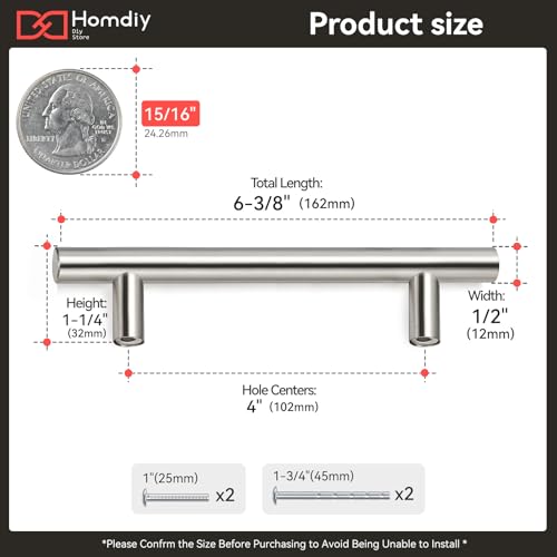homdiy Brushed Nickel Cabinet Handles Drawer Pulls - HD201SN Cabinet Pulls 4in Hole Centers Cabinet Hardware 5Pack Cabinet Door Handles for Kitchen Cabinets - Image 3