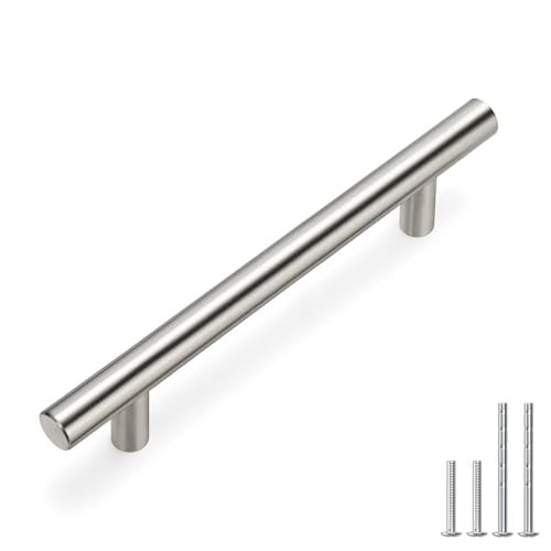 homdiy Brushed Nickel Cabinet Handles Drawer Pulls - HD201SN Cabinet Pulls 4in Hole Centers Cabinet Hardware 5Pack Cabinet Door Handles for Kitchen Cabinets - Image 1