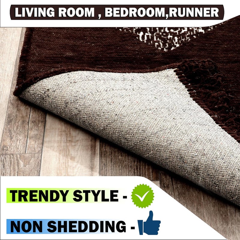 BSB HOME Designer Superfine Chenille Carpet | 500 GSM Velvet Carpet/Area Rug/Durries with Fine Gold Yarn for Living Room, Bedroom, Runner| 122 x 183 cm or 4x6 ft, Brown - Image 2