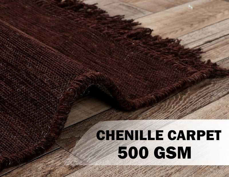 BSB HOME Designer Superfine Chenille Carpet | 500 GSM Velvet Carpet/Area Rug/Durries with Fine Gold Yarn for Living Room, Bedroom, Runner| 122 x 183 cm or 4x6 ft, Brown - Image 4