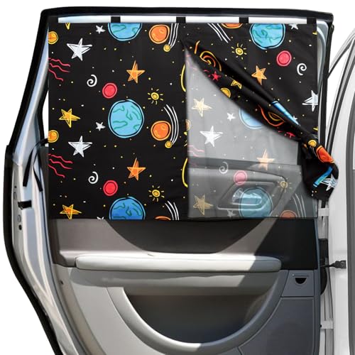 VVAYHUA Car Window Shades 2 Packs Magnetic Car Sun Shades for Baby 2 Layers for BlackoutSee Through Options Colorful Starry Pattern Side Window Curtain for Kids HeatUV Blocker - Image 1