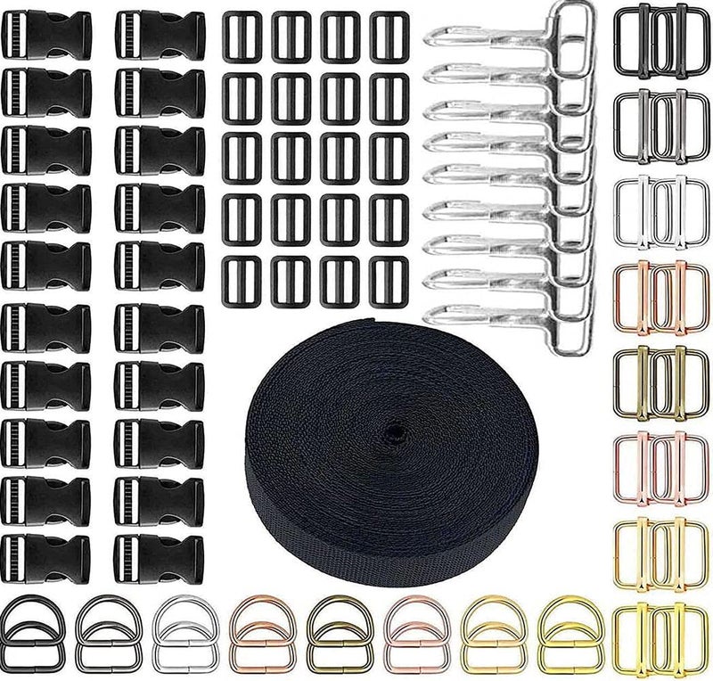 DIY Crafts DIY Crafts DIYC14384 Crafts Side Slide Release Buckles TriGlide Slides Nylon Webbing Straps Metal Hardware D Rings Snap Hooks for Luggage Belt Handles Pet Collar Bags 10 Pcs D Rings Rose Pink  - Image 1