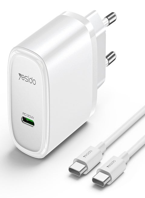 Yesido YC57C PD 20W USB-C / Type-C Port Quick Charger with Type-C to Type-C Cable, EU Plug