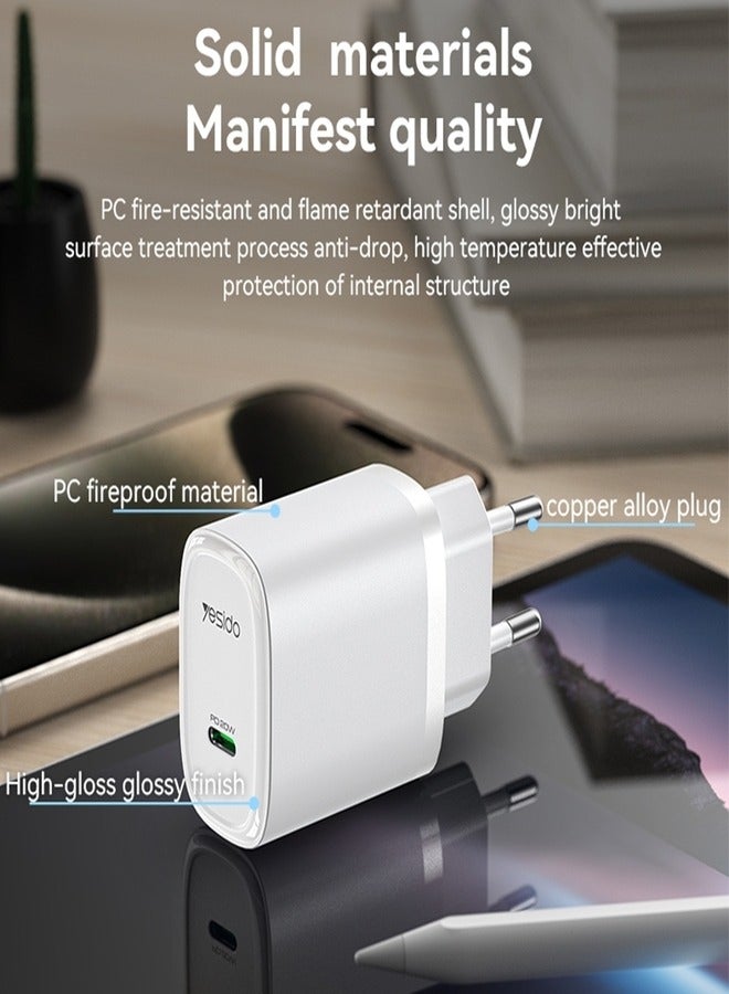Yesido YC57C PD 20W USB-C / Type-C Port Quick Charger with Type-C to Type-C Cable, EU Plug
