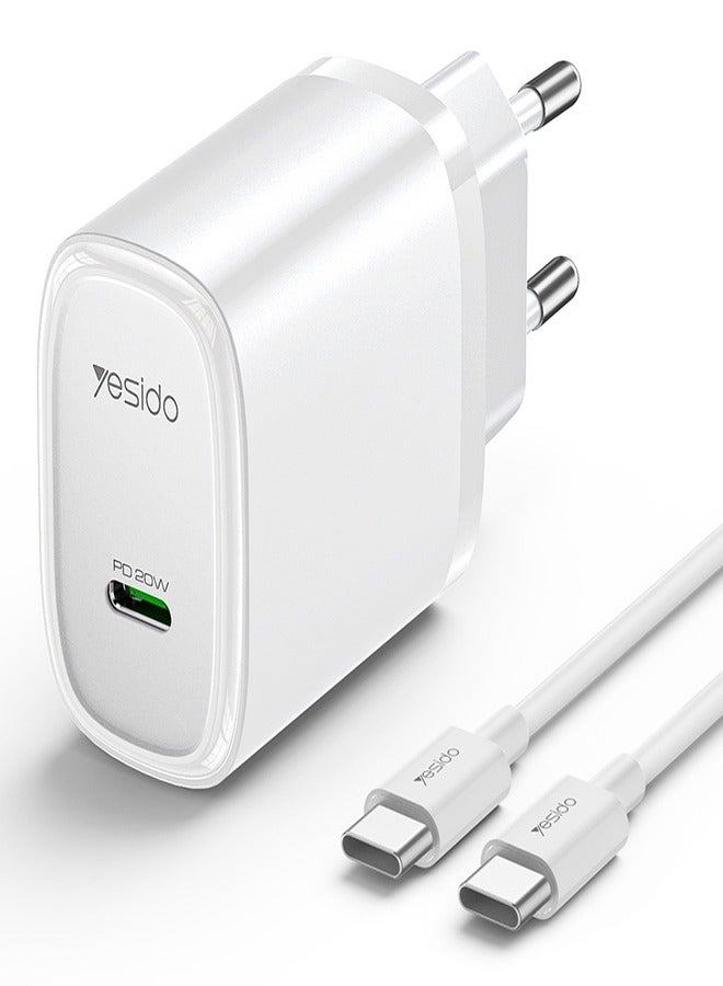 Yesido YC57C PD 20W USB-C / Type-C Port Quick Charger with Type-C to Type-C Cable, EU Plug