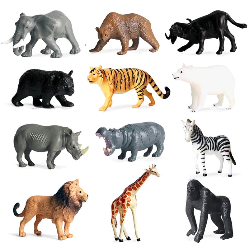 RUSON 12 Pcs Mini Safari Animals Figures Toys Realistic Jungle Zoo Animal Figurines Cake Topper Toy Set Christmas Birthday Easter Egg Gift Party Supplies for Kids Toddlers
