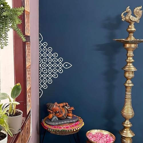 WallDesign Kolam Rangoli Wall Stickers (22x22inch) Medium - Traditional Artistic Indian Decor - White Colour - Image 2