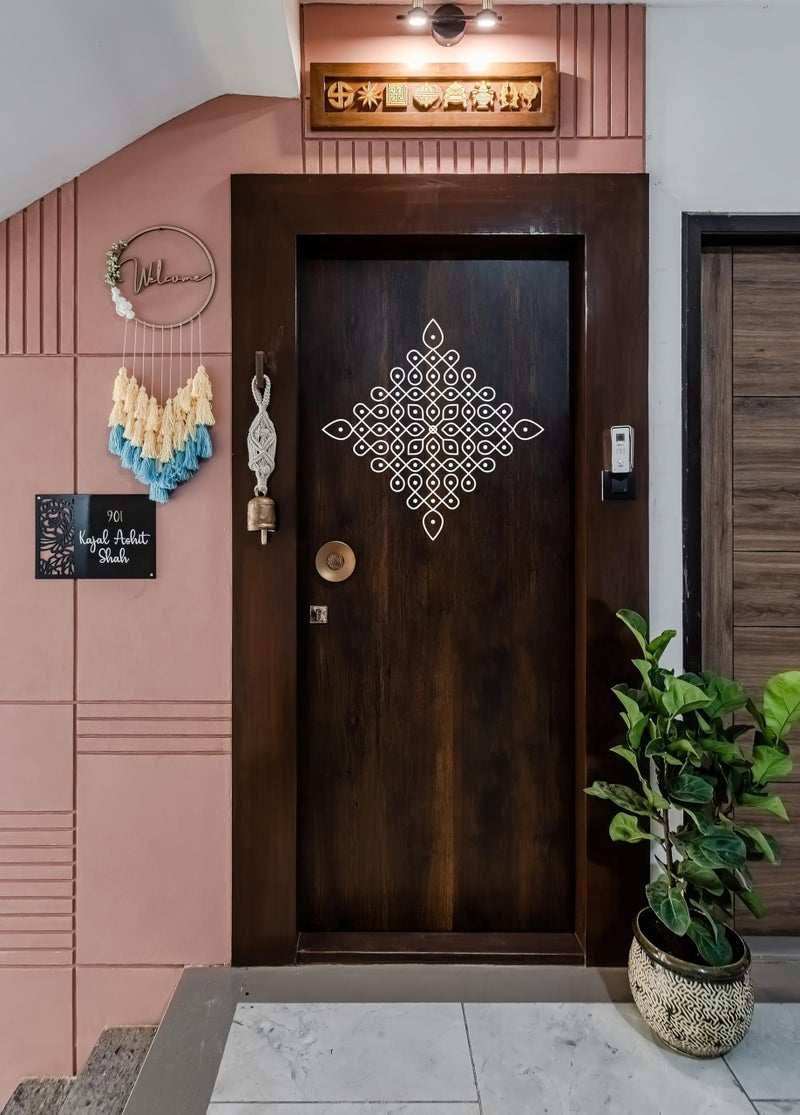 WallDesign Kolam Rangoli Wall Stickers (22x22inch) Medium - Traditional Artistic Indian Decor - White Colour - Image 1