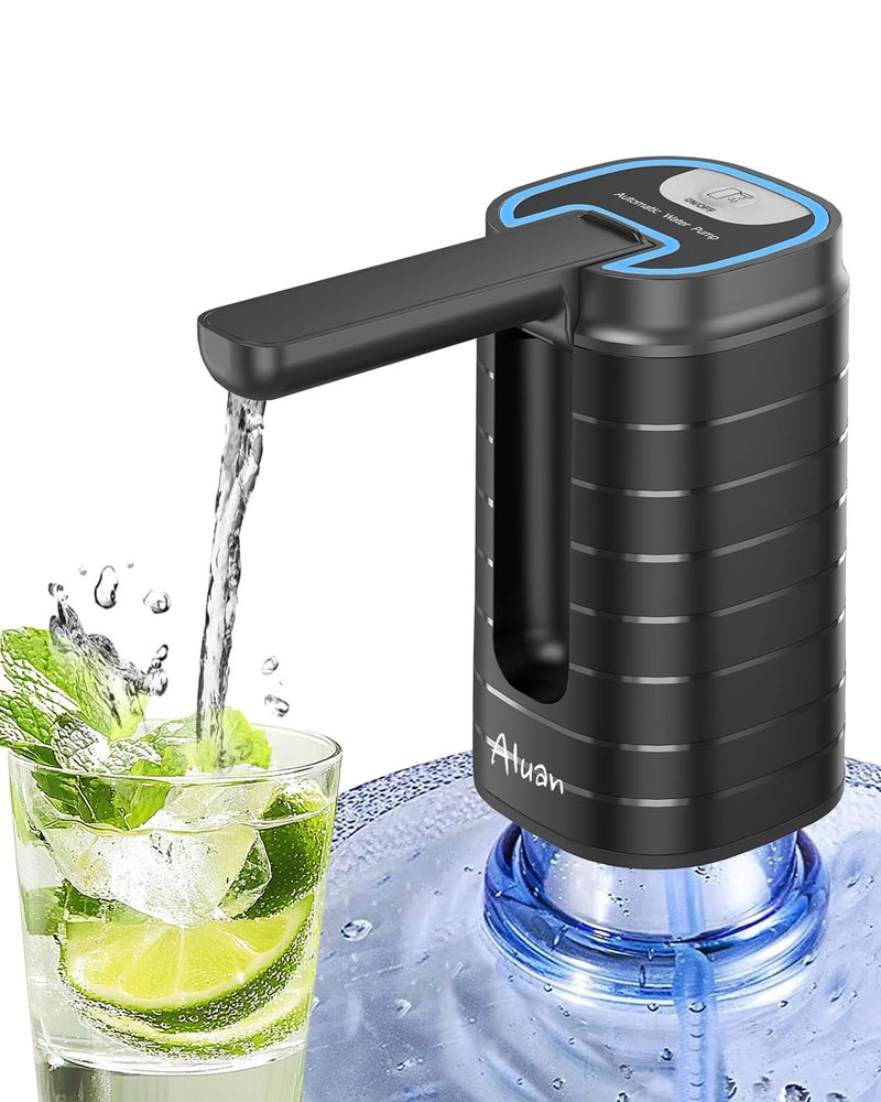 Aluan Automatic Water Can Dispenser Pump for 20 Litre Bottle-Big Battery Portable C Type USB Rechargeable Water Pump Dispenser for Home-with Low Noise & High Efficiency (Black) - Image 1