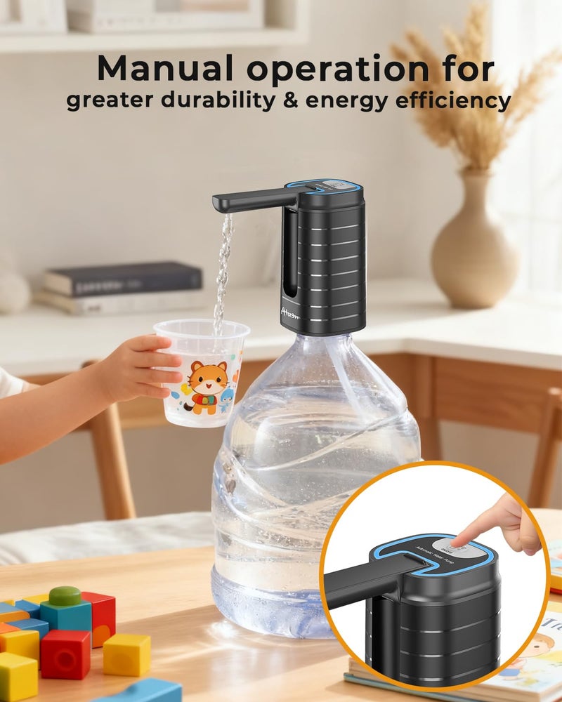 Aluan Automatic Water Can Dispenser Pump for 20 Litre Bottle-Big Battery Portable C Type USB Rechargeable Water Pump Dispenser for Home-with Low Noise & High Efficiency (Black) - Image 4