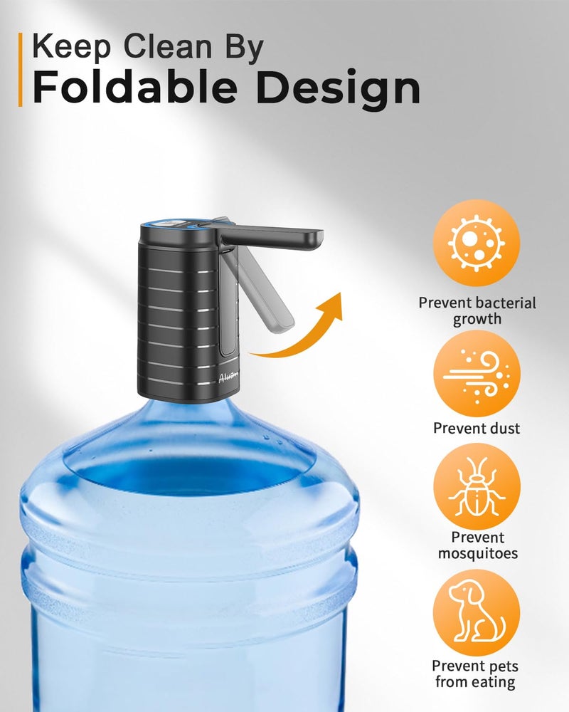 Aluan Automatic Water Can Dispenser Pump for 20 Litre Bottle-Big Battery Portable C Type USB Rechargeable Water Pump Dispenser for Home-with Low Noise & High Efficiency (Black) - Image 2