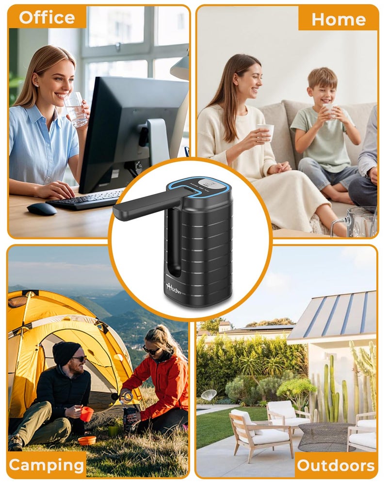 Aluan Automatic Water Can Dispenser Pump for 20 Litre Bottle-Big Battery Portable C Type USB Rechargeable Water Pump Dispenser for Home-with Low Noise & High Efficiency (Black) - Image 3
