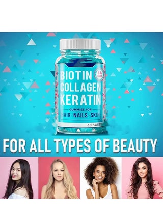 Biotin Collagen Keratin Gummies for Hari Nails Skin 3 in 1 gummy 60 Sweets - view 2