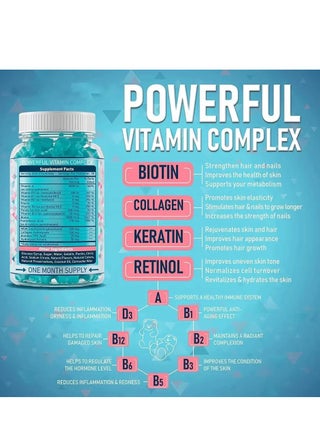 Biotin Collagen Keratin Gummies for Hari Nails Skin 3 in 1 gummy 60 Sweets - view 3