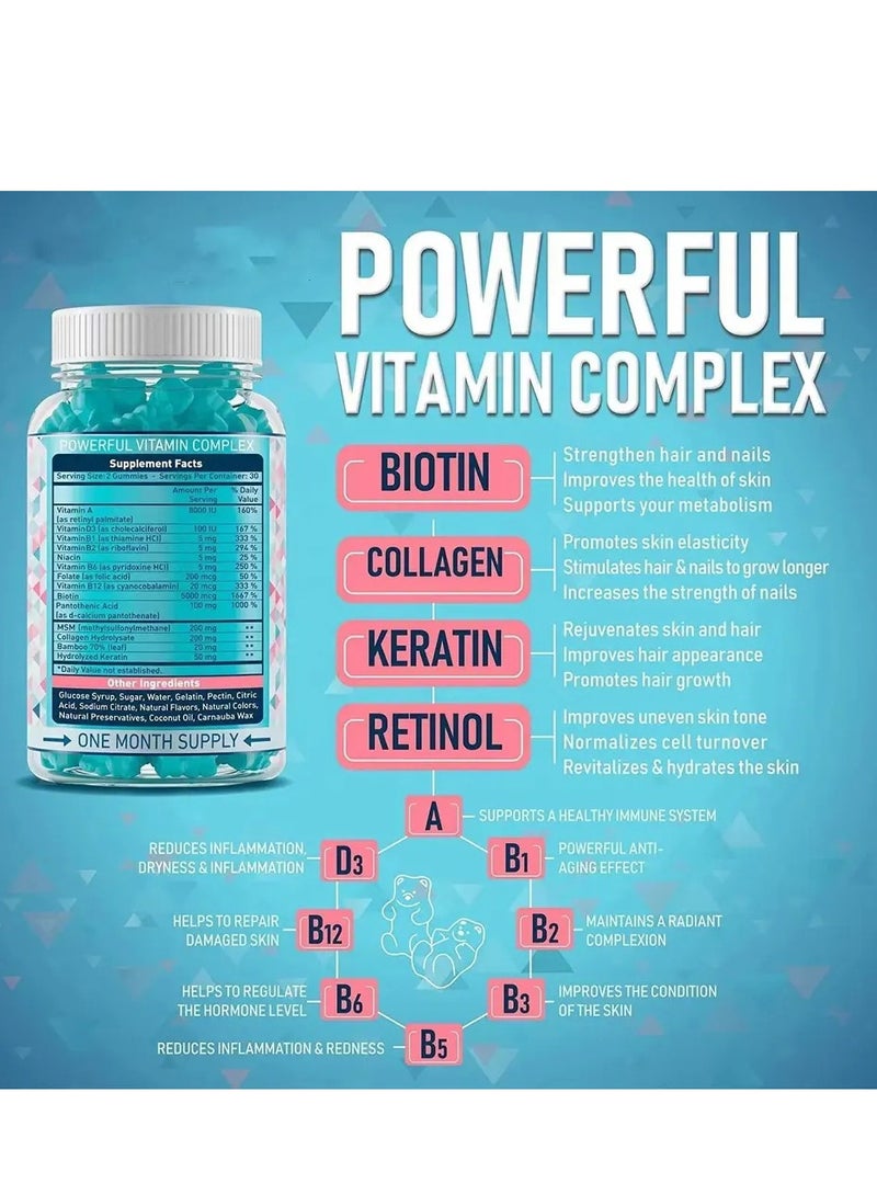 سكين علكات البيوتين كولاجين الكيراتين لبشرة أظافر هاري 3 في 1 علكة 60 حلويات - Image 3