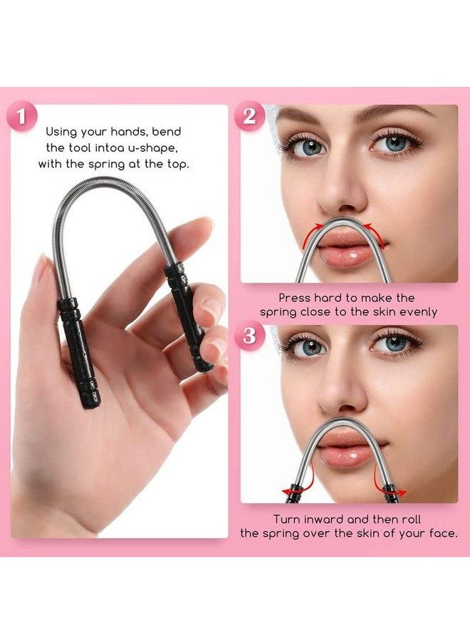 Goho - 2 Pieces Facial Hair Remover Spring Eyebrow Face Epilator Threading Tool Remove Hair From Upper Lip Chin Cheeks And Neck For Women Girls Or Men (Black Rose Red) - Image 1
