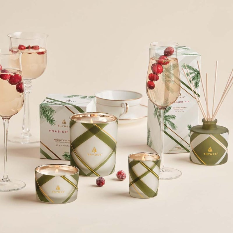 Thymes Aromatic Votive Trio  Set of Three Votive Candles  Luxury Home Fragrance  Scented Candles with Notes of Crisp Siberian Fir Cedarwood  Sandalwood  Frosted Plaid Frasier Fir 2 oz Each - Image 4