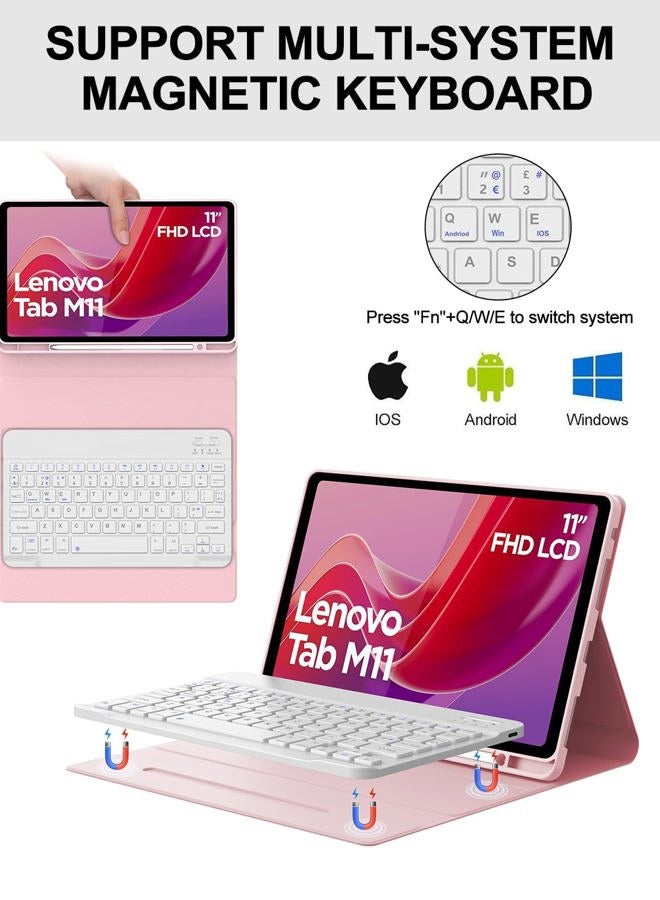 BORIYUAN Keyboard Case for Lenovo Tab M11 / K11 LTE 11 Inch 2024, Magnetic Detachable Wireless Bluetooth Keyboard Cover, Folio PU Leather Case with Pencil Holder Auto Wake/Sleep, Multi-Angle Kickstand - Image 3