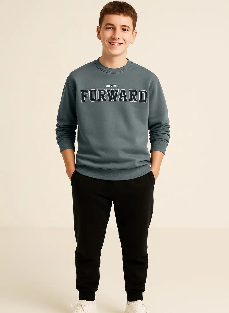 victor and jane Boys' Olive Green “Forward” Graphic Sweatshirt