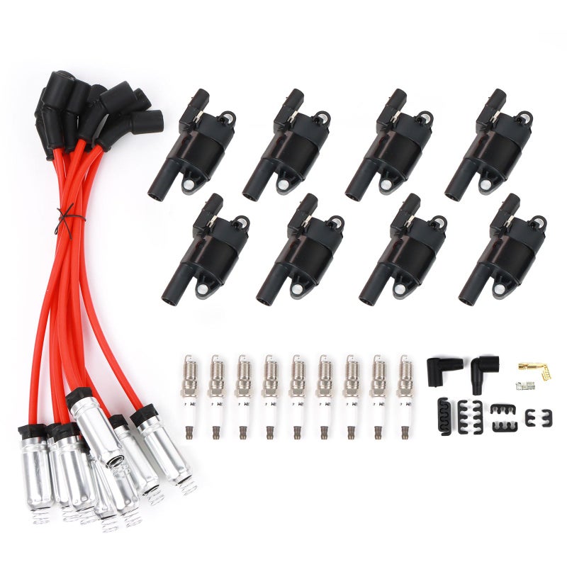 DEEGOOLY 8PCS UF414 Round Ignition Coils Pack & Iridium Spark Plugs & Spark Plug Wires Set Compatible with Chevrolet Corvette Avalanche Silverado 1500 2500 3500 GMC Savana 1500 2500 Cadillac Escalade - Image 1