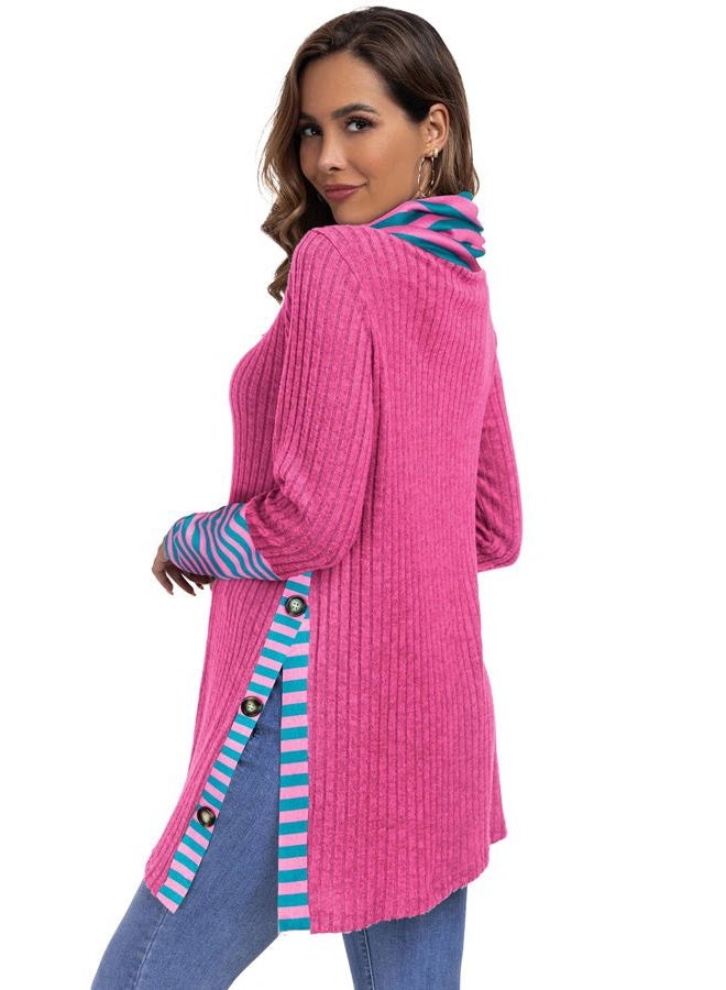 Miusey Striped Pullover Sweater Christmas Sweatshirt Loose Fit Lightweight Tunic Sweaters to Wear with Leggings Pink Green XL - Image 4