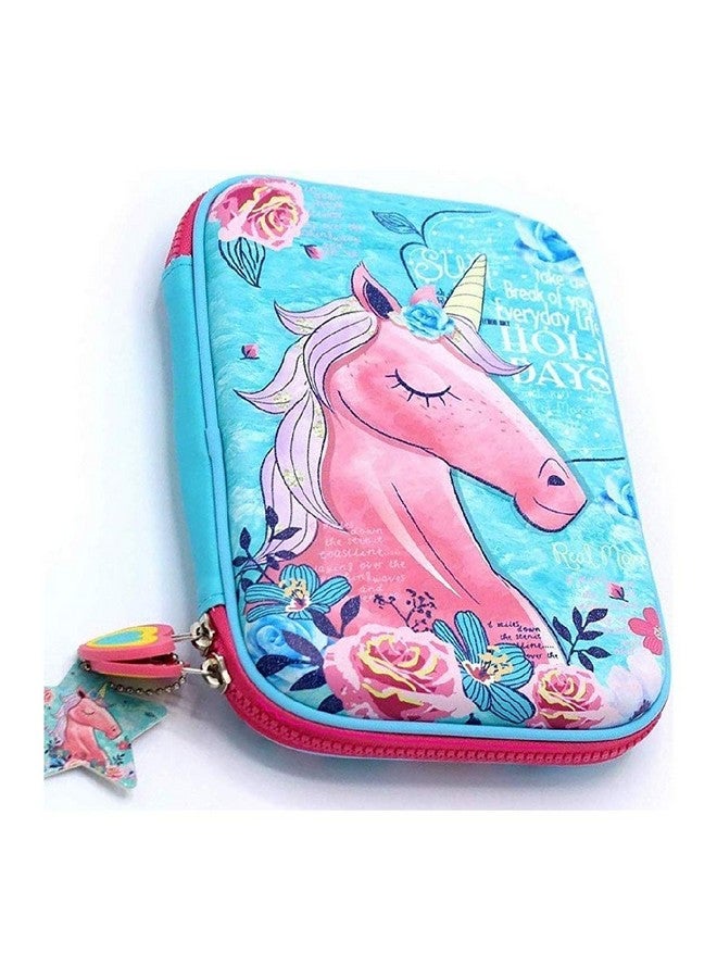 ShopNGift ShopNGift Synthetic Premium Stylish Unicorn Owl Print Large Capacity Hardtop Eva Pencil Case Organizer School Kids Girls Women Pen Holder Pouch Multipurpose (Unicorn Blue) - Image 3