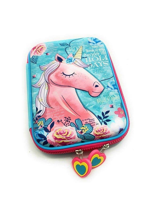 ShopNGift ShopNGift Synthetic Premium Stylish Unicorn Owl Print Large Capacity Hardtop Eva Pencil Case Organizer School Kids Girls Women Pen Holder Pouch Multipurpose (Unicorn Blue) - Image 5