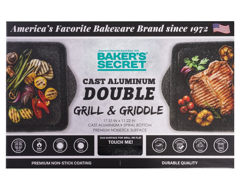 Baker's Secret Die-Cast Grill Pan 38cm, Sturdy Die-Cast Metal Build for Indoor Grilling, Ridged Surface That Mimics Outdoor Grill Marks, For Grilling Meat - Image 3