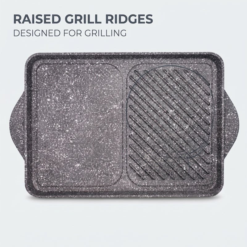 Baker's Secret Die-Cast Grill Pan 38cm, Sturdy Die-Cast Metal Build for Indoor Grilling, Ridged Surface That Mimics Outdoor Grill Marks, For Grilling Meat - Image 5